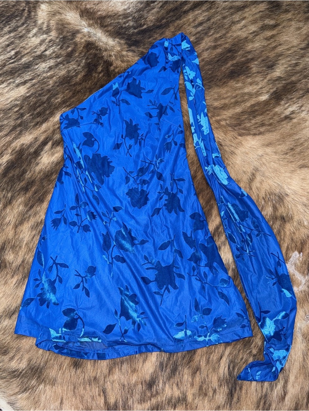 Hello Molly Electric Blue One-Shoulder Floral Mini Dress